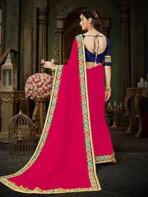 Manohari Pink Embroidered Georgette Saree with Blouse  3