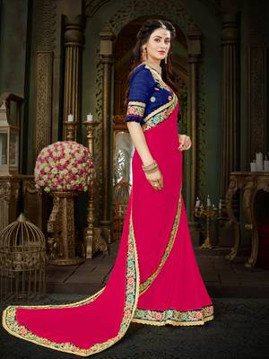 Manohari Pink Embroidered Georgette Saree with Blouse  4