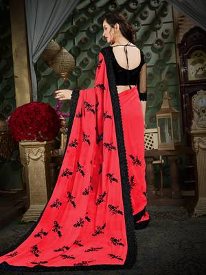 Manohari Magenta Embroidered Georgette Saree with Blouse  3