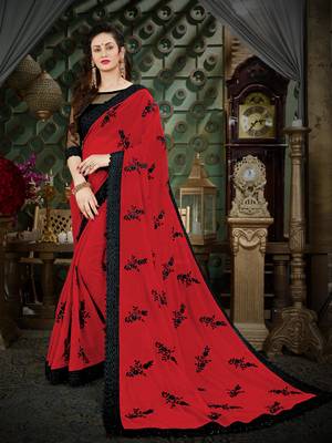 Manohari Red Embroidered Georgette Saree with Blouse  1