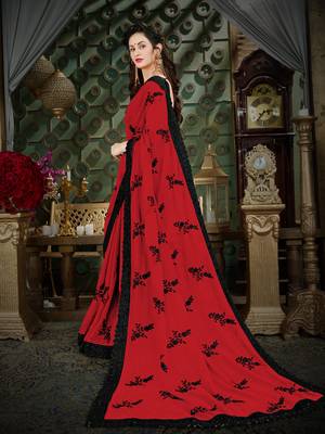 Manohari Red Embroidered Georgette Saree with Blouse  2