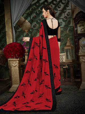 Manohari Red Embroidered Georgette Saree with Blouse  3