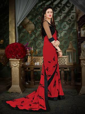 Manohari Red Embroidered Georgette Saree with Blouse  4