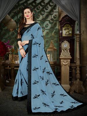 Manohari Grey Embroidered Georgette Saree with Blouse  1