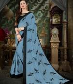 Manohari Grey Embroidered Georgette Saree with Blouse 