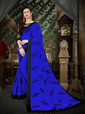 Manohari Blue Embroidered Georgette Saree with Blouse  1