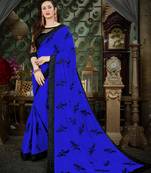 Manohari Blue Embroidered Georgette Saree with Blouse 
