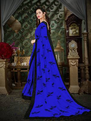 Manohari Blue Embroidered Georgette Saree with Blouse  2