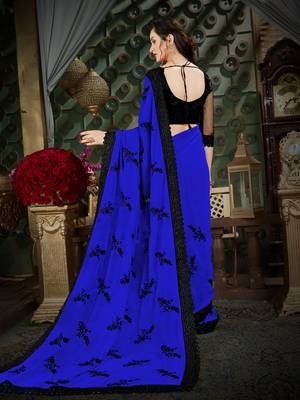 Manohari Blue Embroidered Georgette Saree with Blouse  3