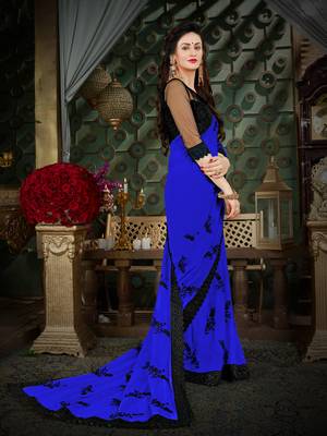 Manohari Blue Embroidered Georgette Saree with Blouse  4