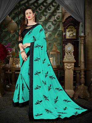 Manohari Turquoise Embroidered Georgette Saree with Blouse  1