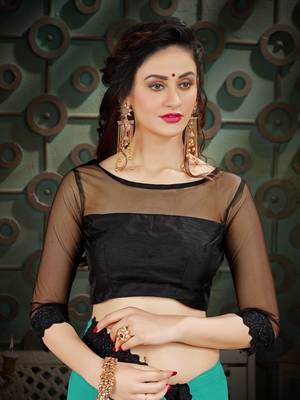 Manohari Turquoise Embroidered Georgette Saree with Blouse  5