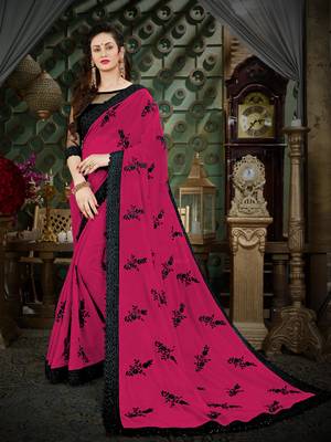 Manohari Pink Embroidered Georgette Saree with Blouse  1