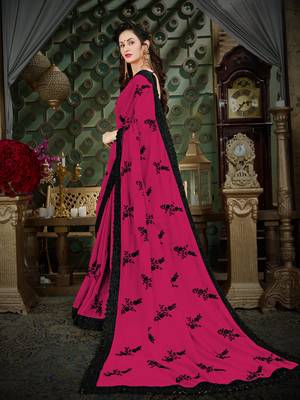 Manohari Pink Embroidered Georgette Saree with Blouse  2
