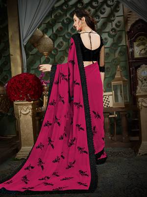 Manohari Pink Embroidered Georgette Saree with Blouse  3