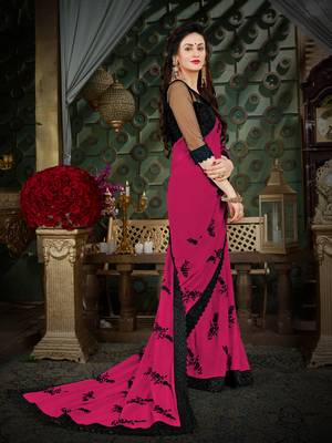 Manohari Pink Embroidered Georgette Saree with Blouse  4