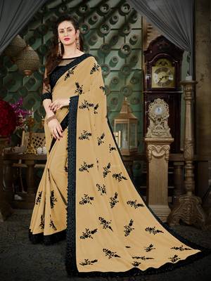 Manohari Beige Embroidered Georgette Saree with Blouse  1