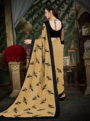 Manohari Beige Embroidered Georgette Saree with Blouse  3