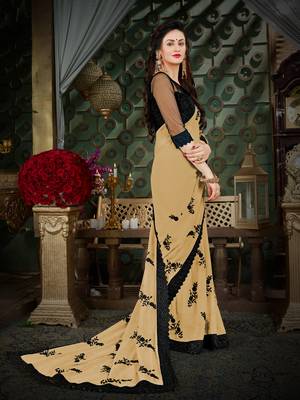 Manohari Beige Embroidered Georgette Saree with Blouse  4