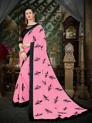 Manohari Pink Embroidered Georgette Saree with Blouse  1