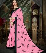 Manohari Pink Embroidered Georgette Saree with Blouse 