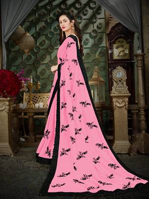 Manohari Pink Embroidered Georgette Saree with Blouse  2