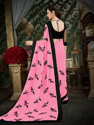Manohari Pink Embroidered Georgette Saree with Blouse  3