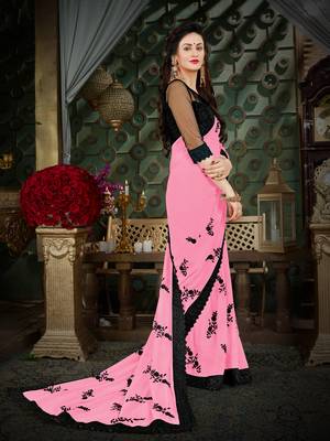 Manohari Pink Embroidered Georgette Saree with Blouse  4