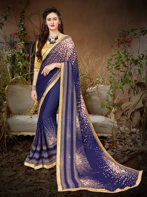 Sutram Navy Printed Georgette Saree with Blouse  1