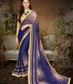 Sutram Navy Printed Georgette Saree with Blouse 