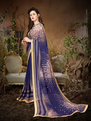 Sutram Navy Printed Georgette Saree with Blouse  2
