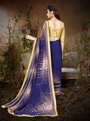 Sutram Navy Printed Georgette Saree with Blouse  3
