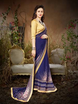 Sutram Navy Printed Georgette Saree with Blouse  4