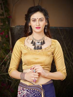 Sutram Navy Printed Georgette Saree with Blouse  5