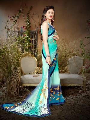Sutram Multicoloured Printed Georgette Saree with Blouse  4