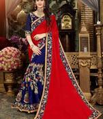 Red embroidered georgette saree with blouse