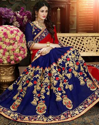 Red embroidered georgette saree with blouse 2
