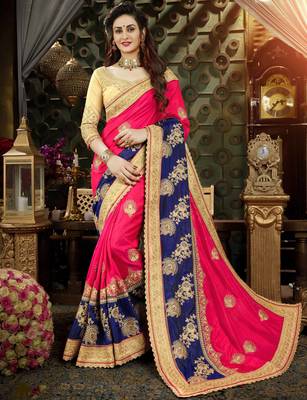 Pink embroidered art silk blend saree with blouse 1
