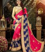 Pink embroidered art silk blend saree with blouse