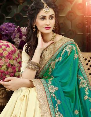 Teal embroidered art silk blend saree with blouse 2