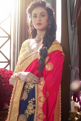 Pink embroidered art silk blend saree with blouse 2