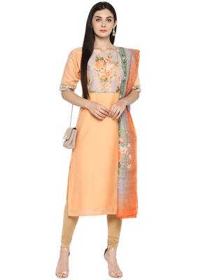 Peach printed chanderi kurti 2