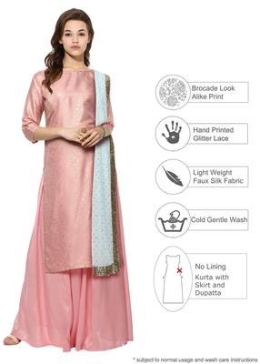 Pink printed polyester kurti 2