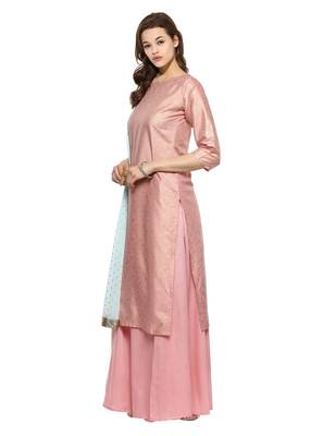 Pink printed polyester kurti 4
