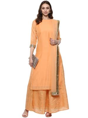Orange plain chanderi kurti 2