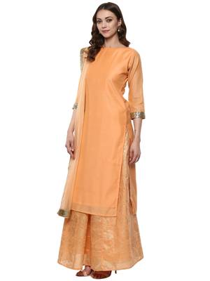 Orange plain chanderi kurti 4