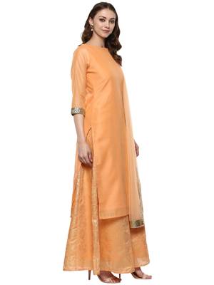 Orange plain chanderi kurti 5