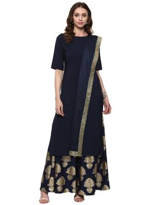 Blue plain crepe kurti with Skirt & Dupatta 1