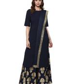 Blue plain crepe kurti with Skirt & Dupatta