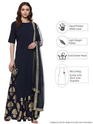 Blue plain crepe kurti with Skirt & Dupatta 2